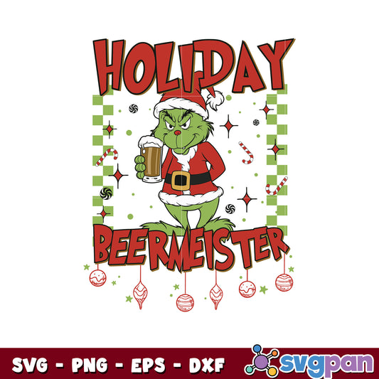 Holiday beer meister grinch santa svg