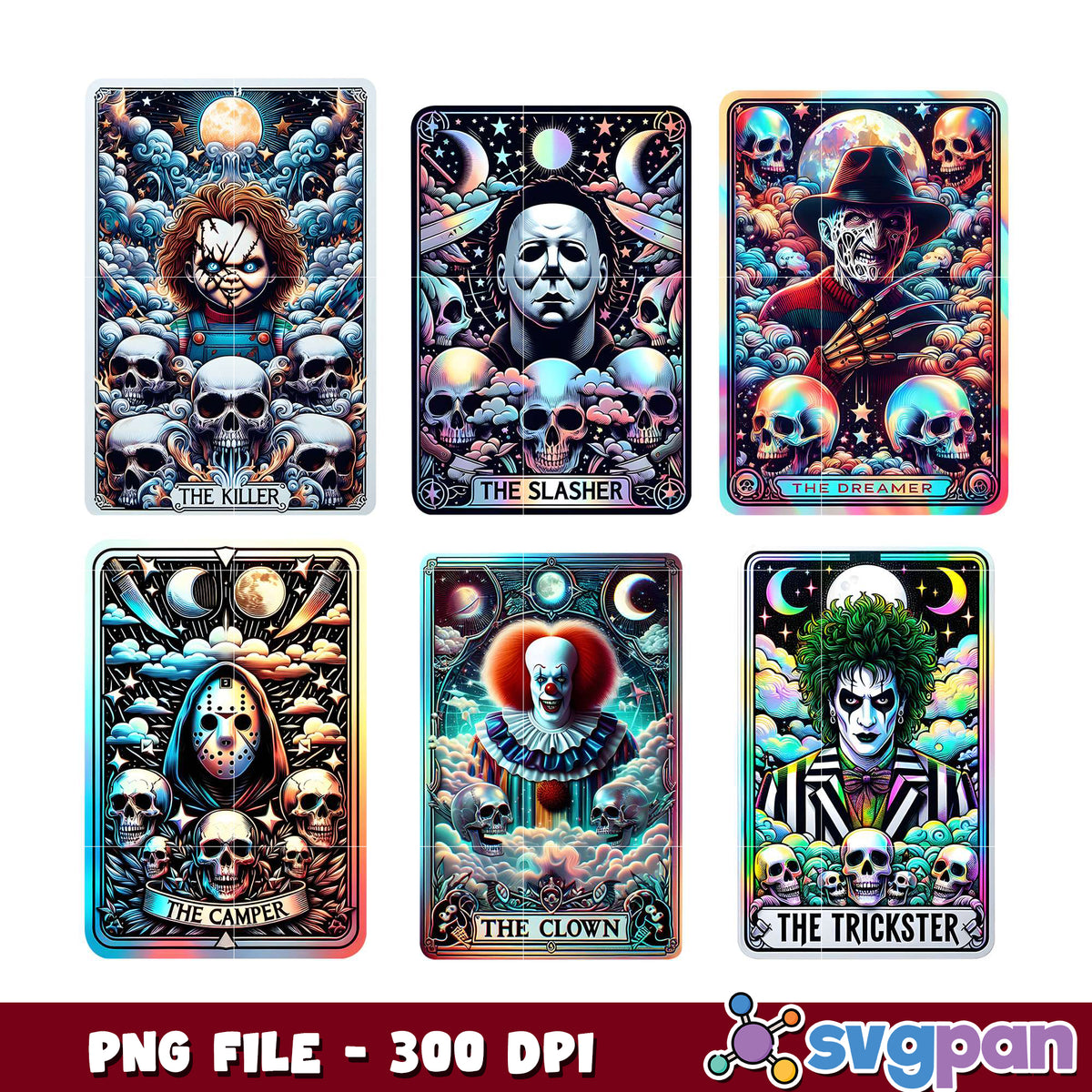Holographic Horror Movie Tarot Cards PNG – svgpan