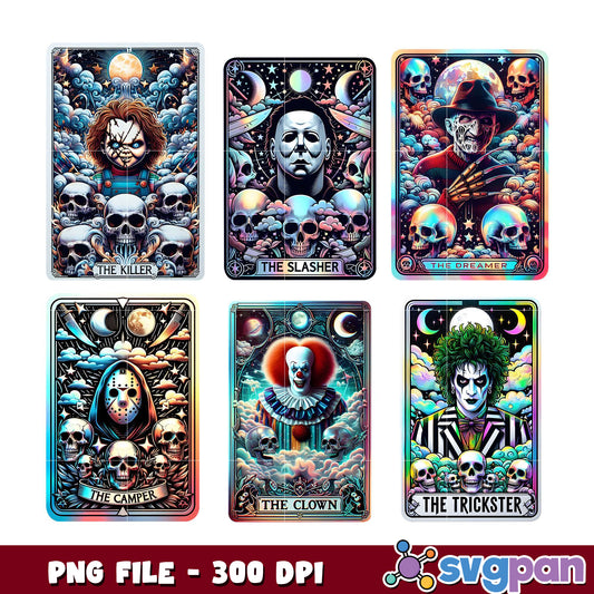 Holographic Horror Movie Tarot Cards PNG
