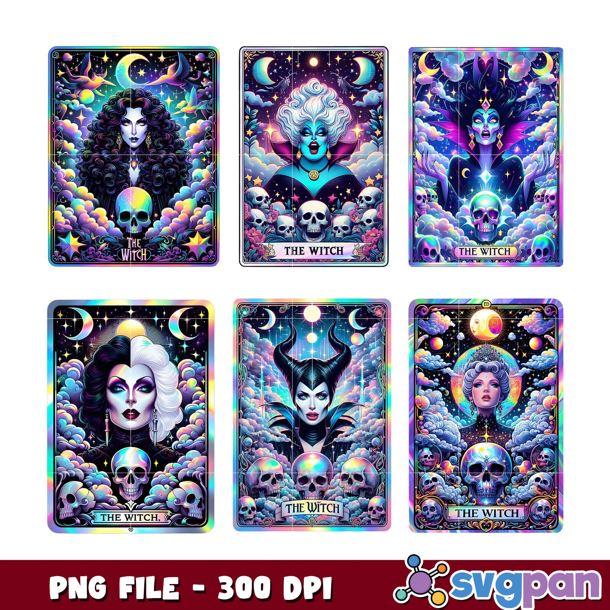 Holographic Witch Tarot PNG Bundle 300 DPI