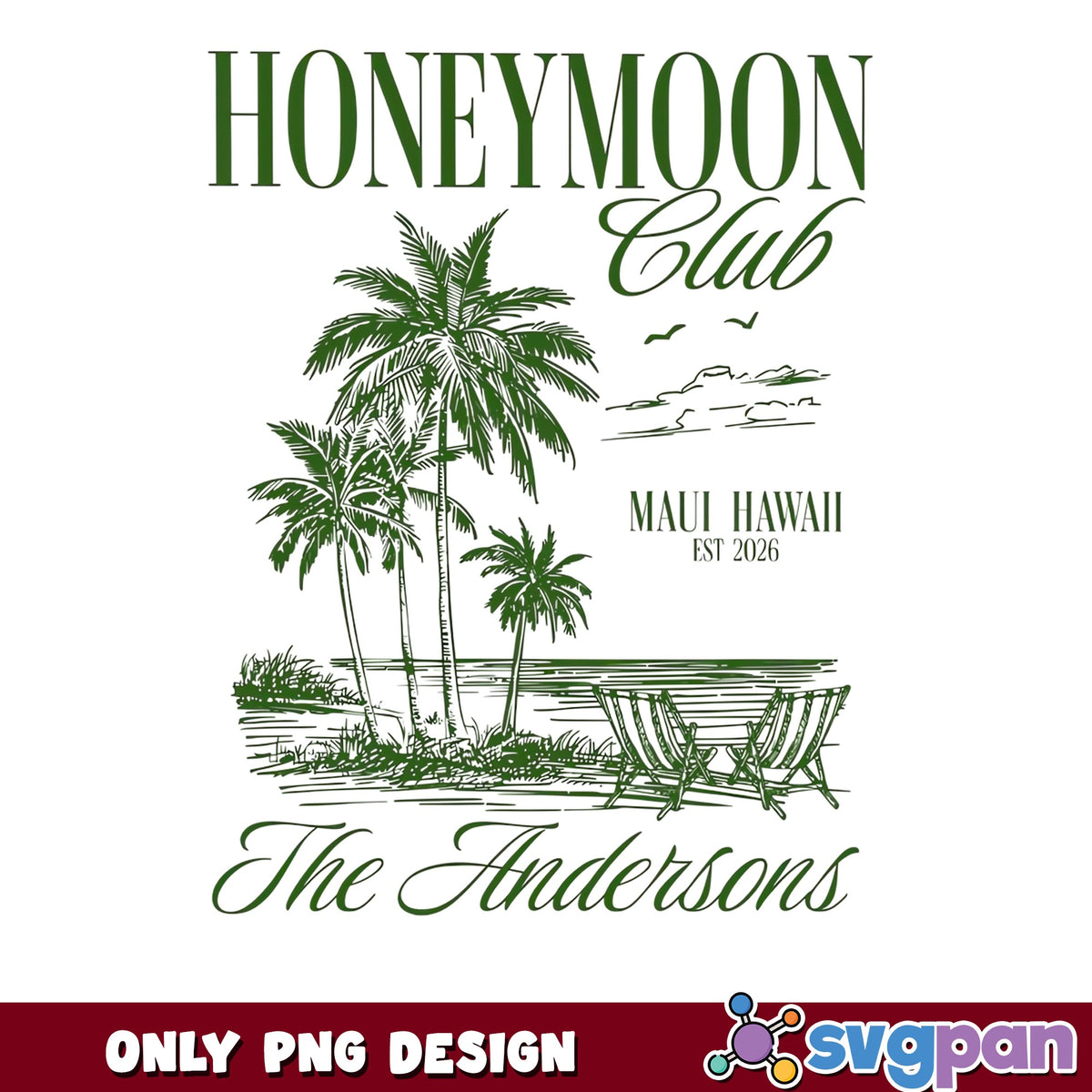 Honeymoon Club PNG, Maui Hawaii Beach Design, Wedding PNG