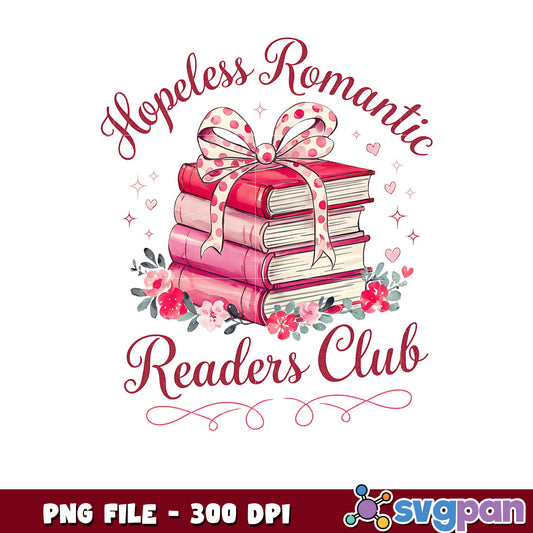 Hopeless Romantic Readers Club design, perfect for gifts and decor