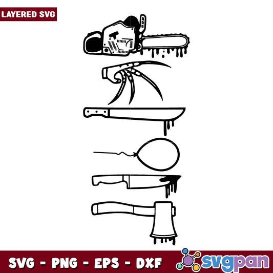 Horro movie weapons svg, halloween fall svg, spooky characters svg
