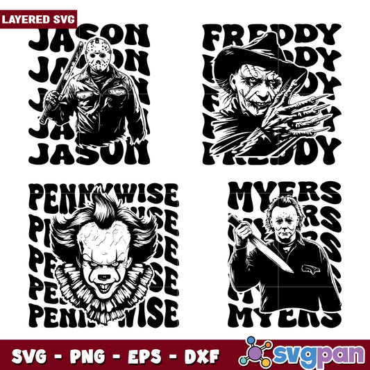 Horror Character Bundle SVG Jason Freddy Pennywise Myers