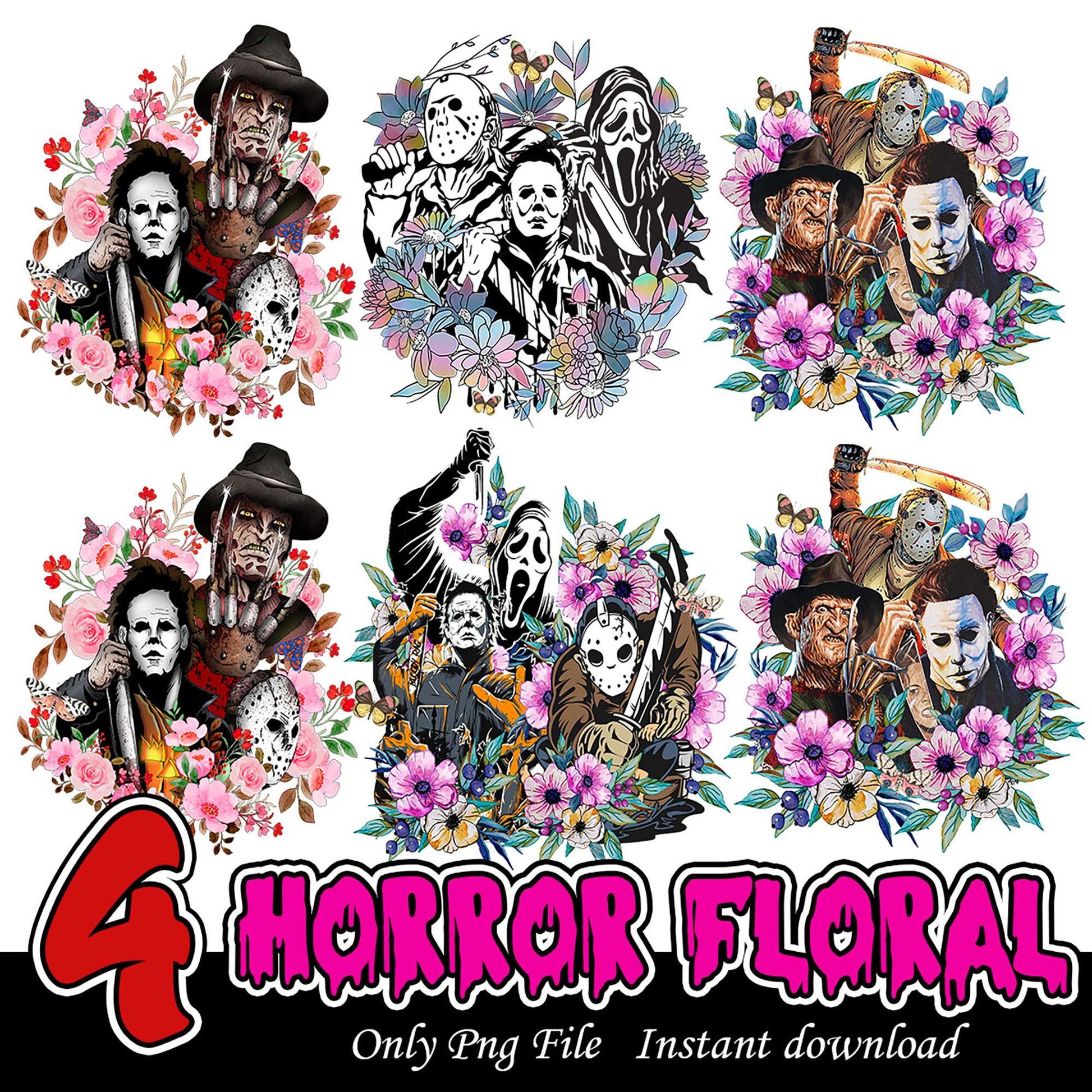 Horror Floral PNG Bundle 4 Designs