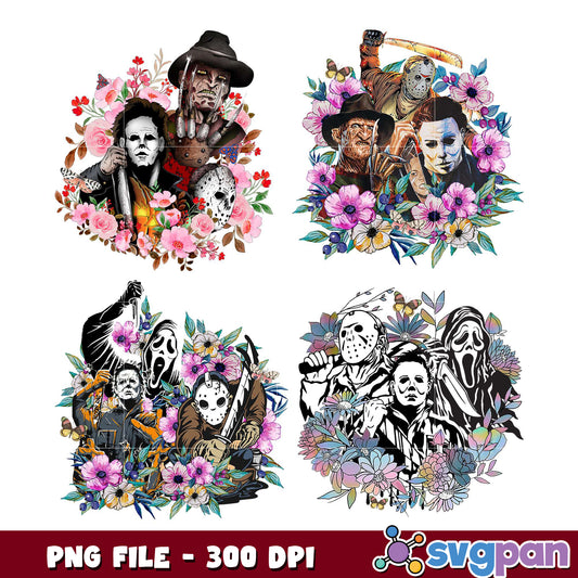 Horror Movie Floral PNG Bundle 300 DPI