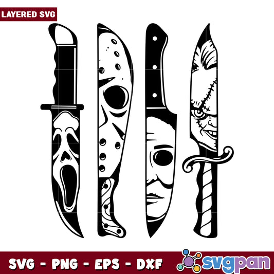 Horror Movie Knife SVG Set for Crafting Projects, Ideal for Halloween