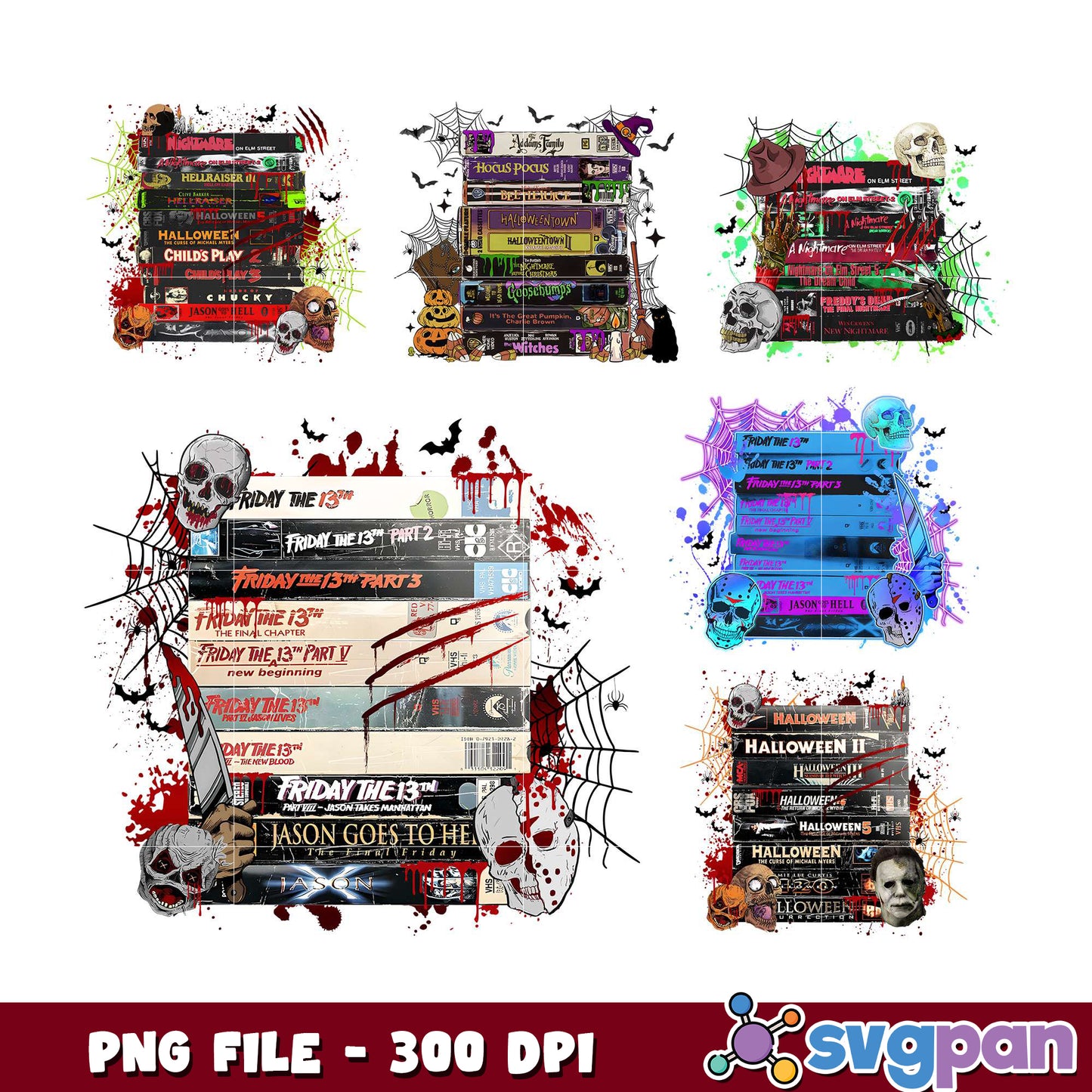 Horror Movie VHS Tapes Halloween Bundle PNG