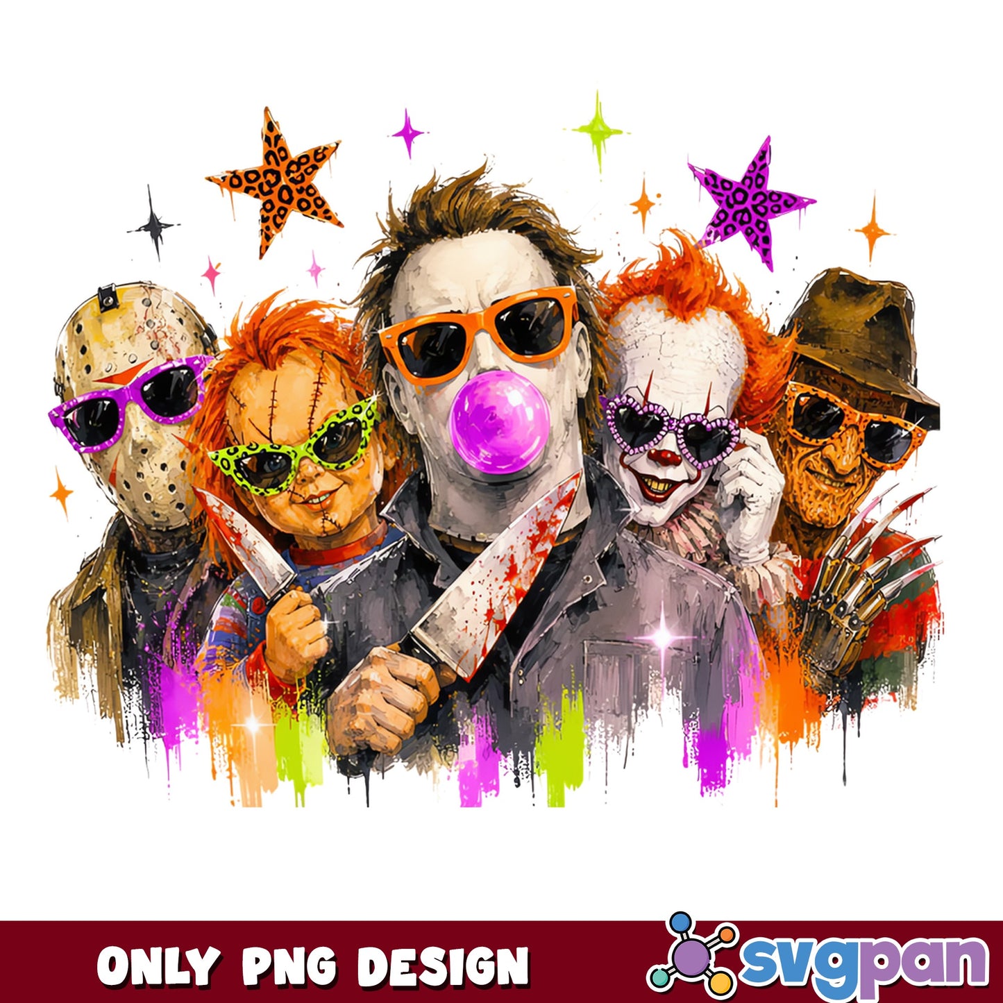 Horror Characters Bubble Gum PNG, Halloween Killers PNG, Funny Horror PNG