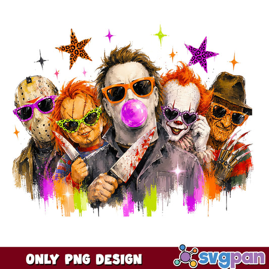 Horror Characters Bubble Gum PNG, Halloween Killers PNG, Funny Horror PNG