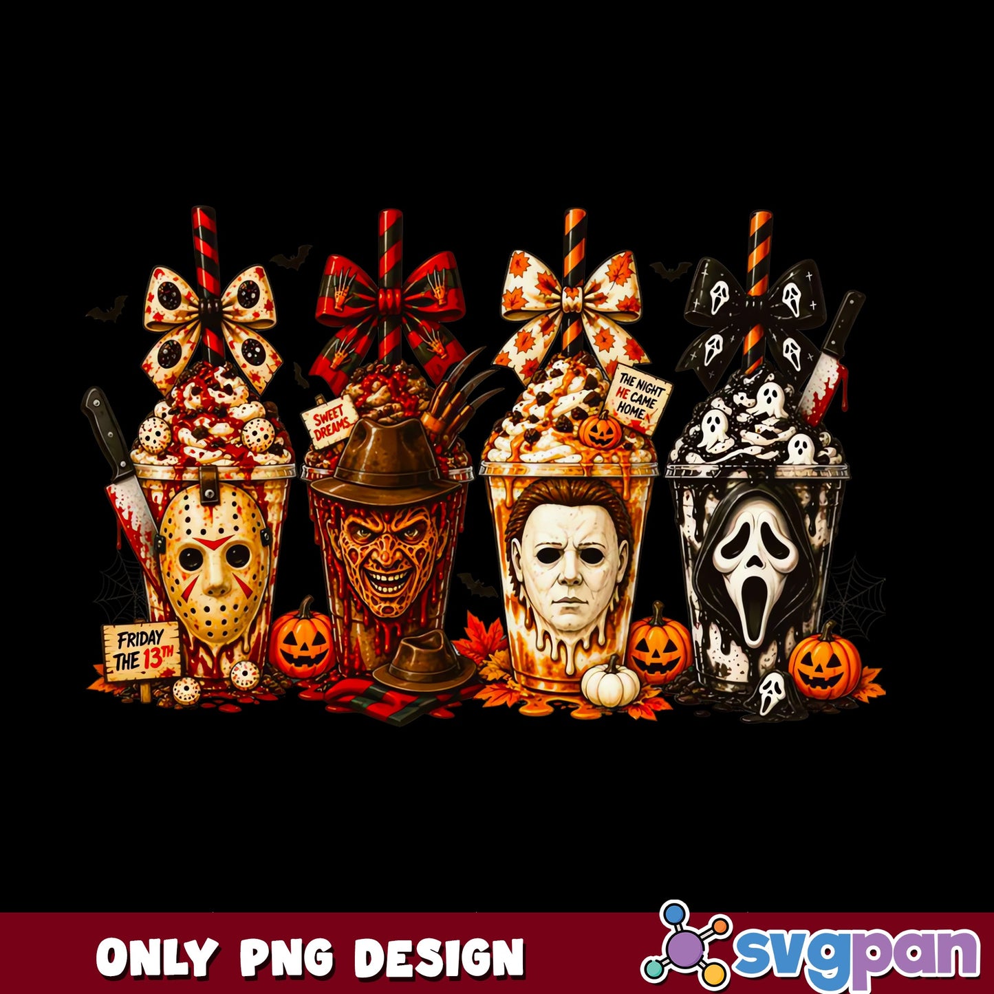 Horror Characters Halloween Latte PNG, Killer Coffee Cup PNG, Halloween PNG