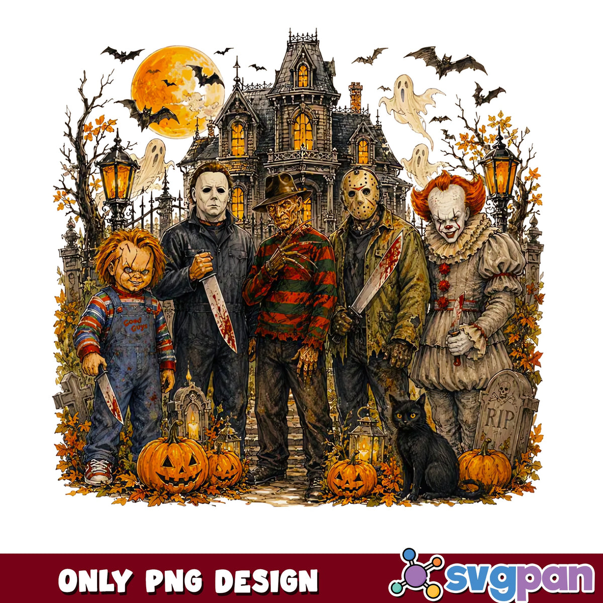 Horror Characters Halloween PNG, Killer Squad PNG, Spooky PNG