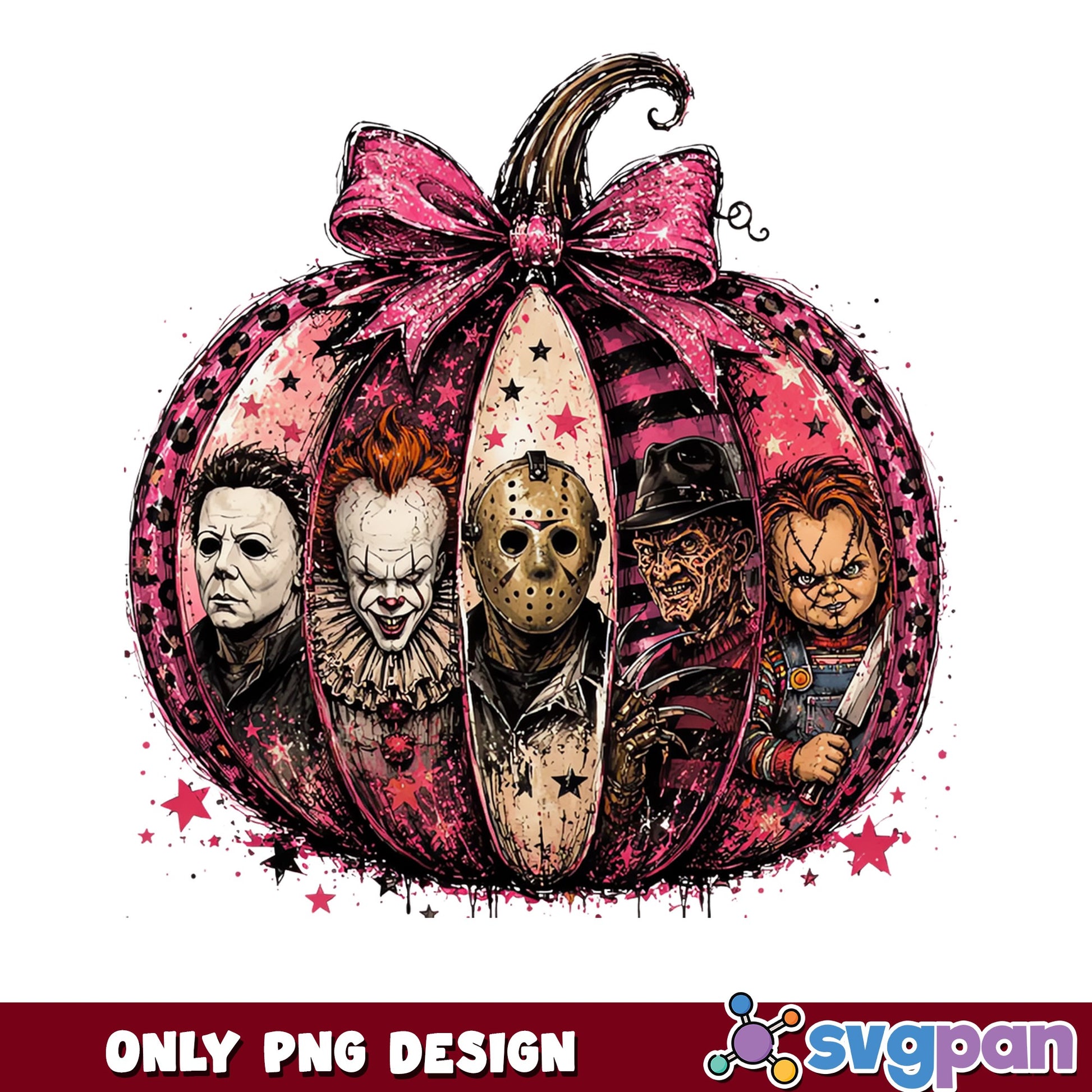 Horror Characters Pink Pumpkin PNG, Halloween Horror PNG, Scary Movie PNG