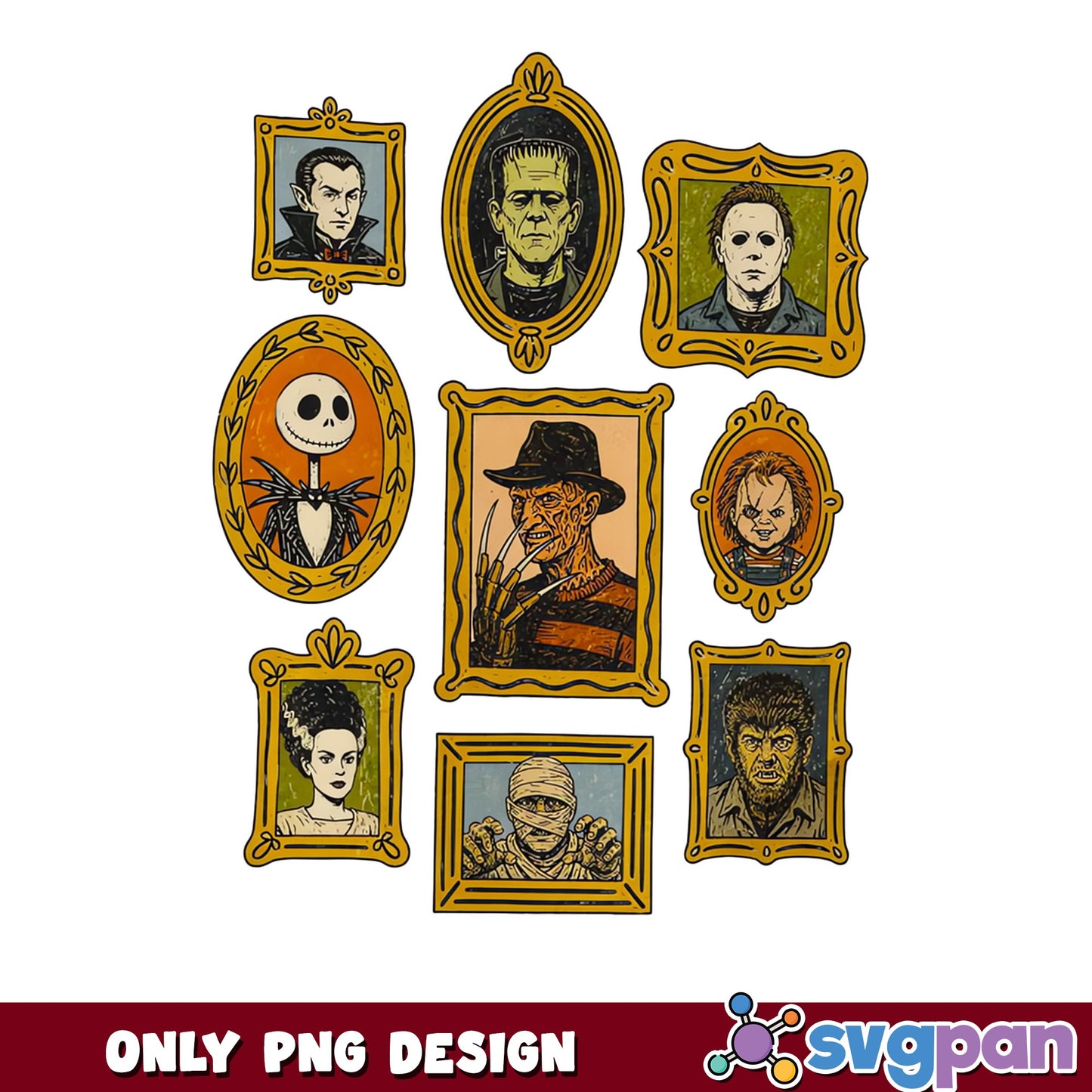 Horror Characters Portrait Frames PNG, Halloween PNG, Spooky PNG