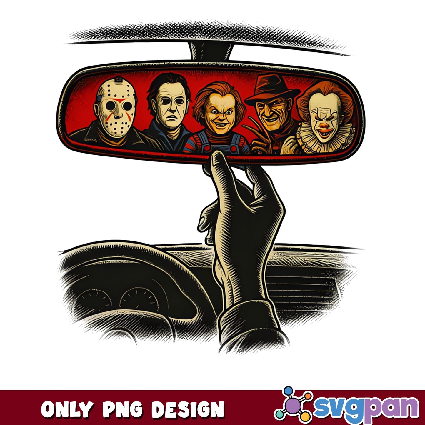 Horror Characters Rearview Mirror PNG, Halloween PNG, Scary PNG