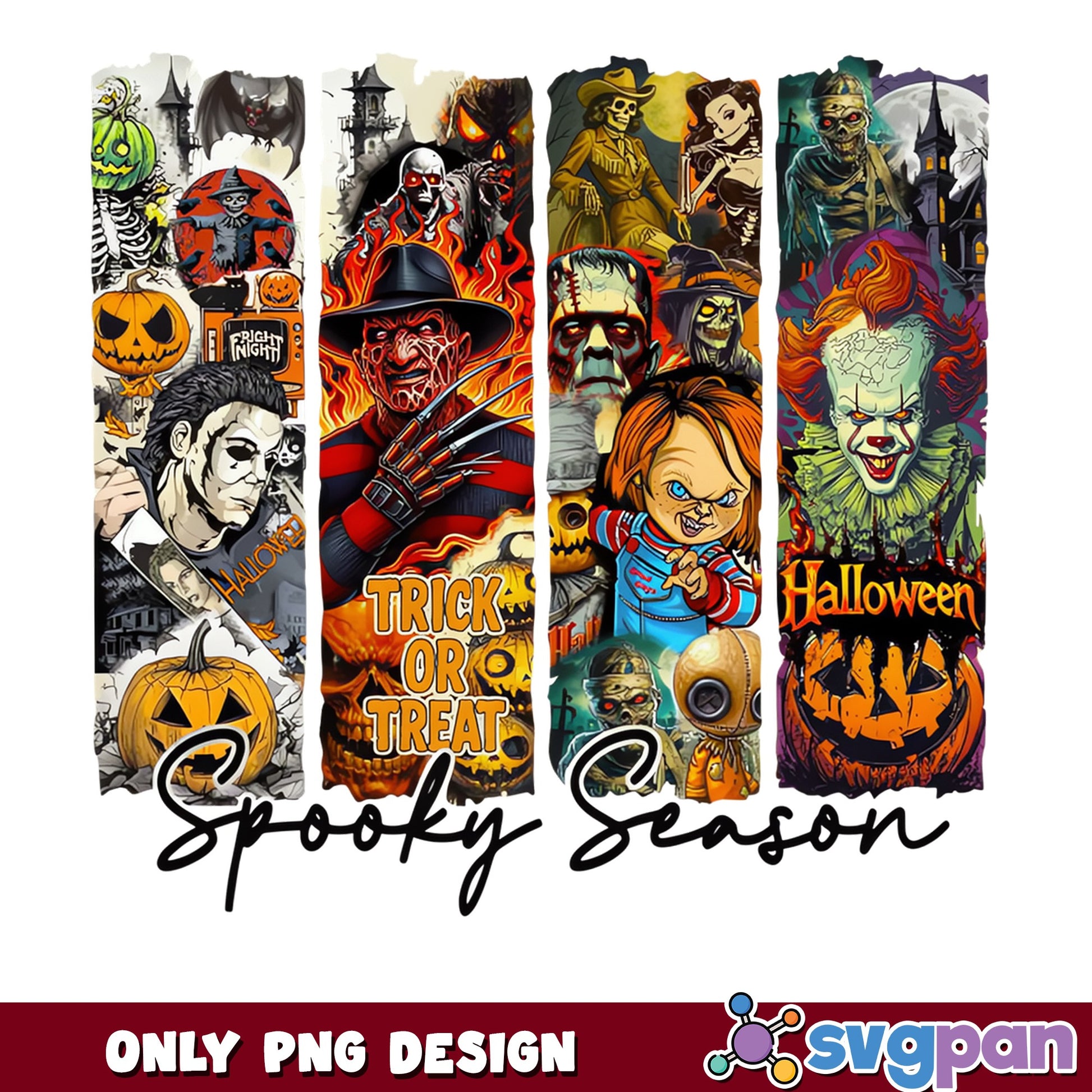 Horror Characters Spooky Season PNG, Halloween PNG, Trick Or Treat PNG