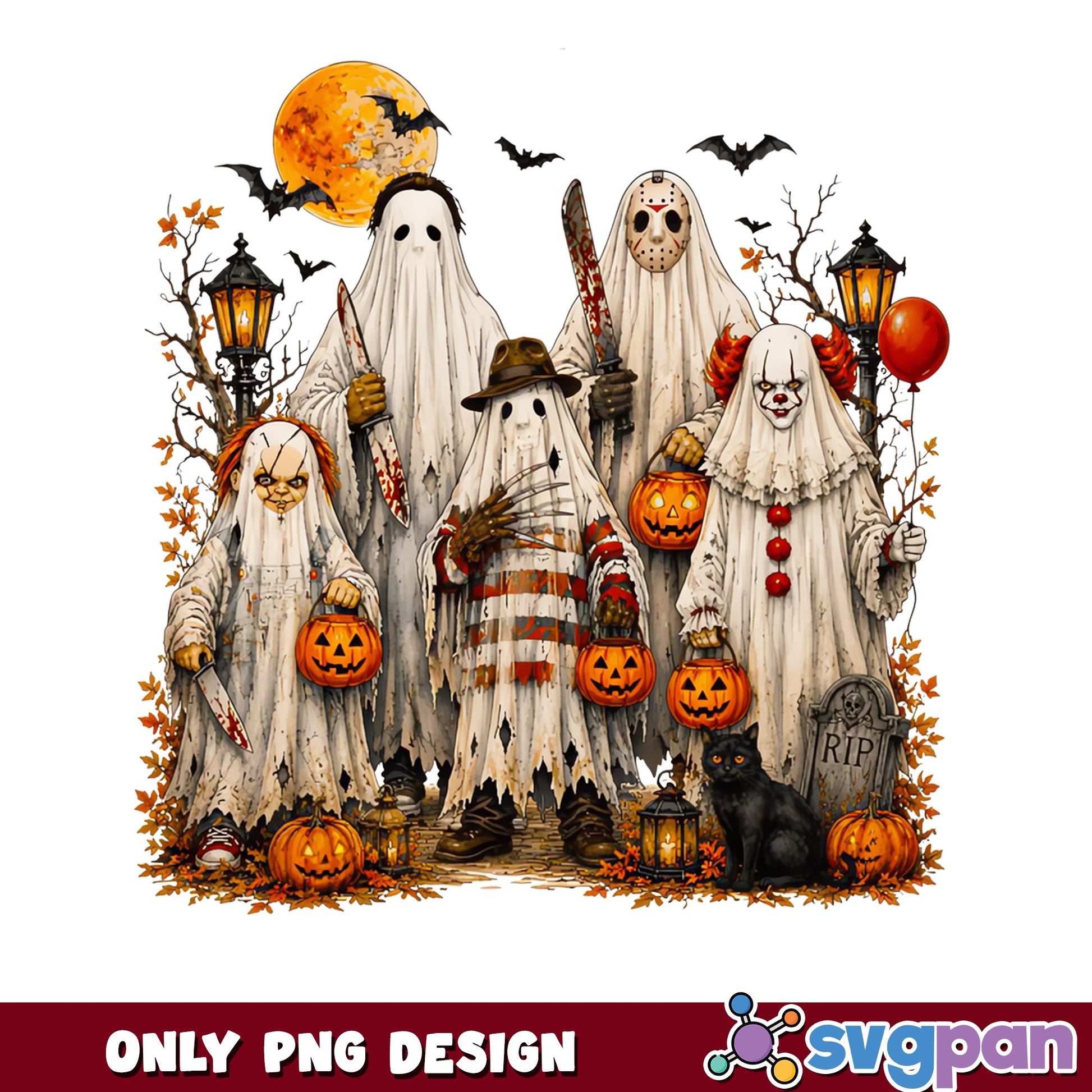 Horror Ghost Squad Halloween PNG, Scary Movie Characters PNG, Halloween PNG