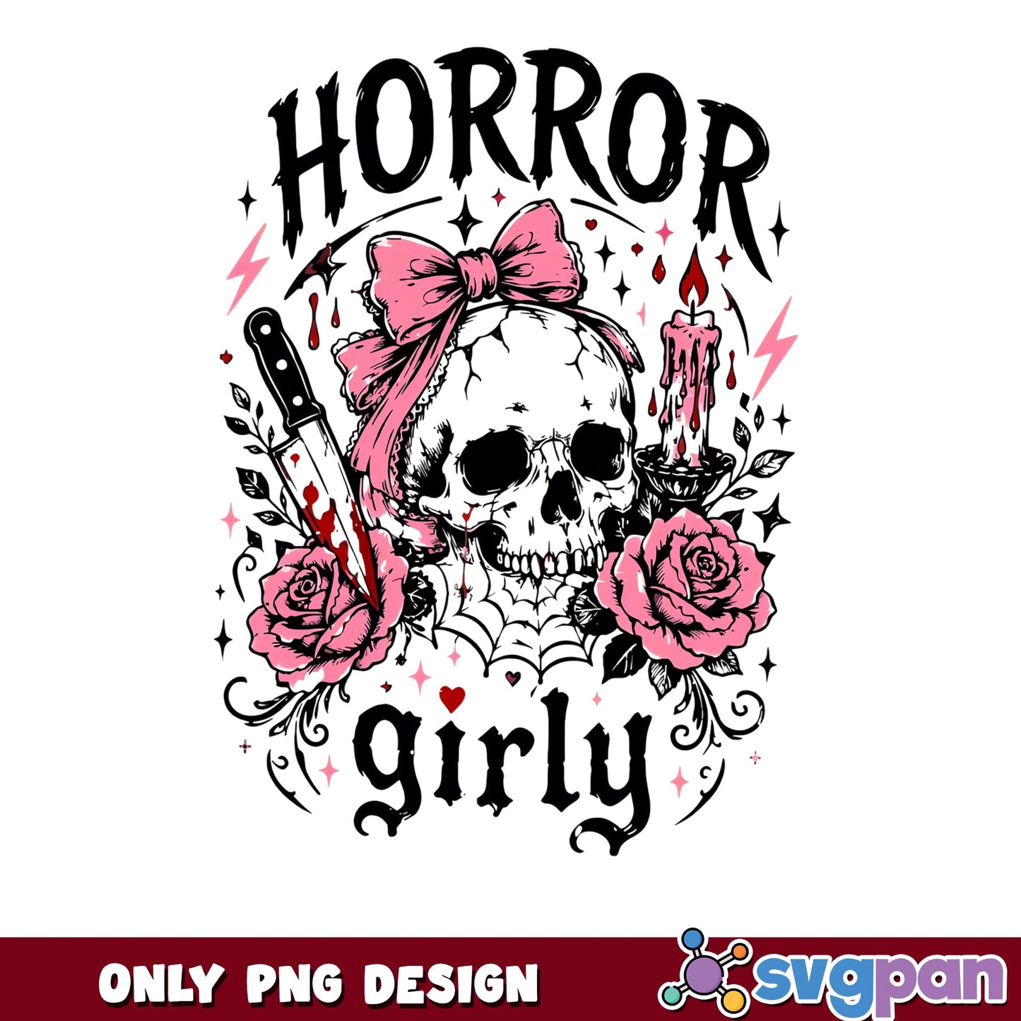 Horror Girly Skull PNG, Coquette Halloween PNG, Spooky Girl PNG