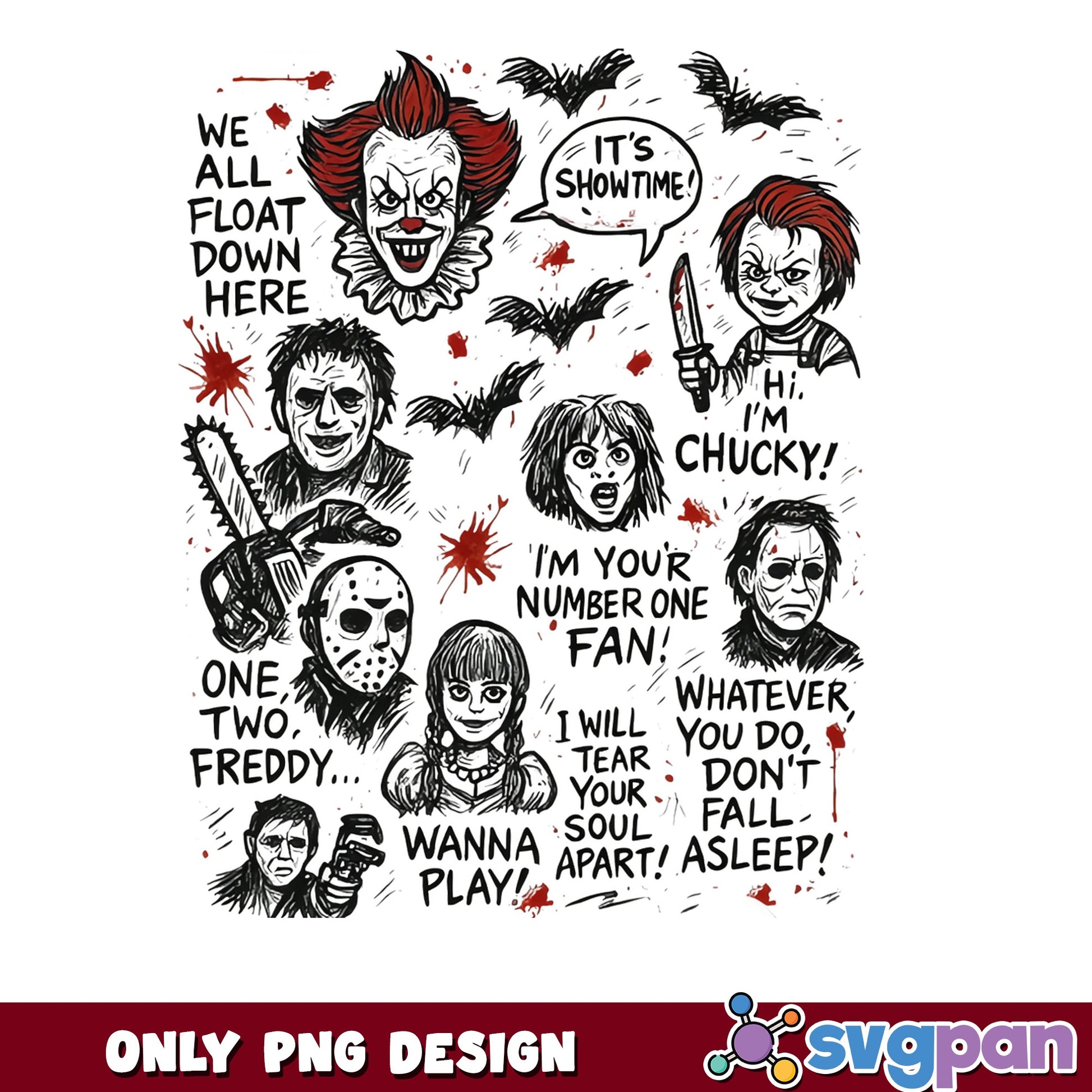 Horror Movie Characters Bundle PNG, Halloween Horror PNG, Scary Villains PNG
