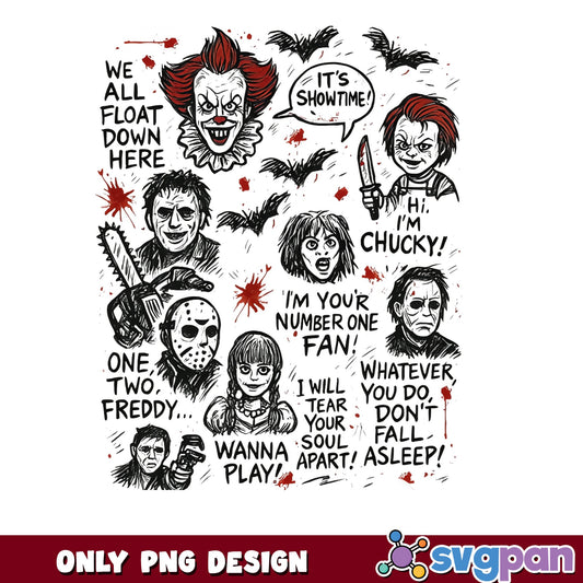 Horror Movie Characters Bundle PNG, Halloween Horror PNG, Scary Villains PNG