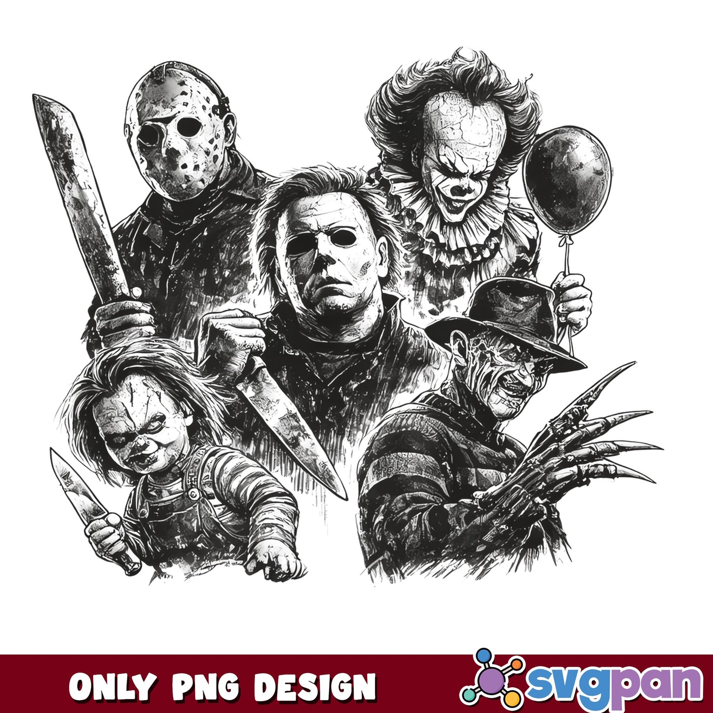 Horror Movie Characters Halloween PNG, Horror Villains PNG, Halloween PNG