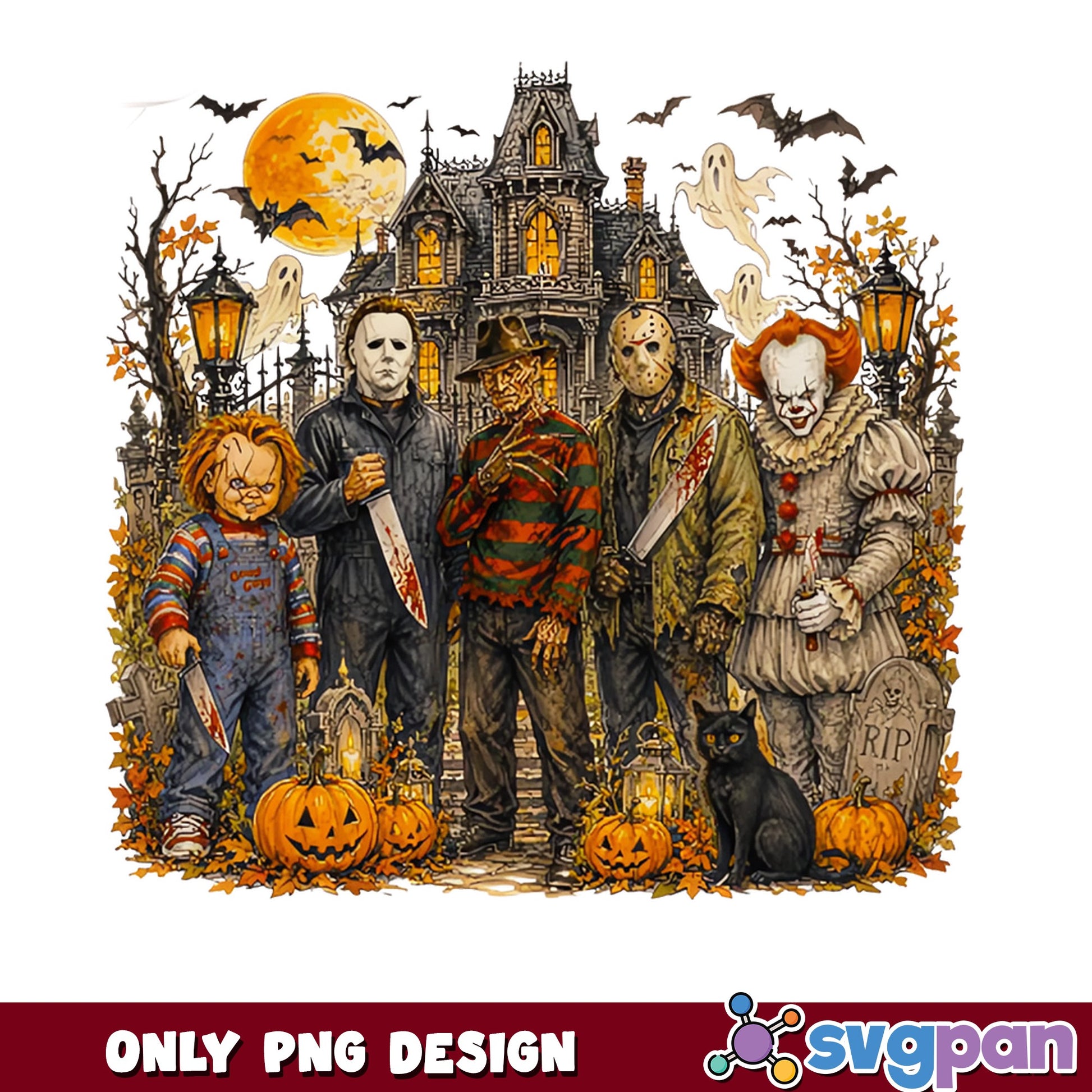 Horror Movie Characters Halloween PNG, Killer Squad PNG, Spooky PNG