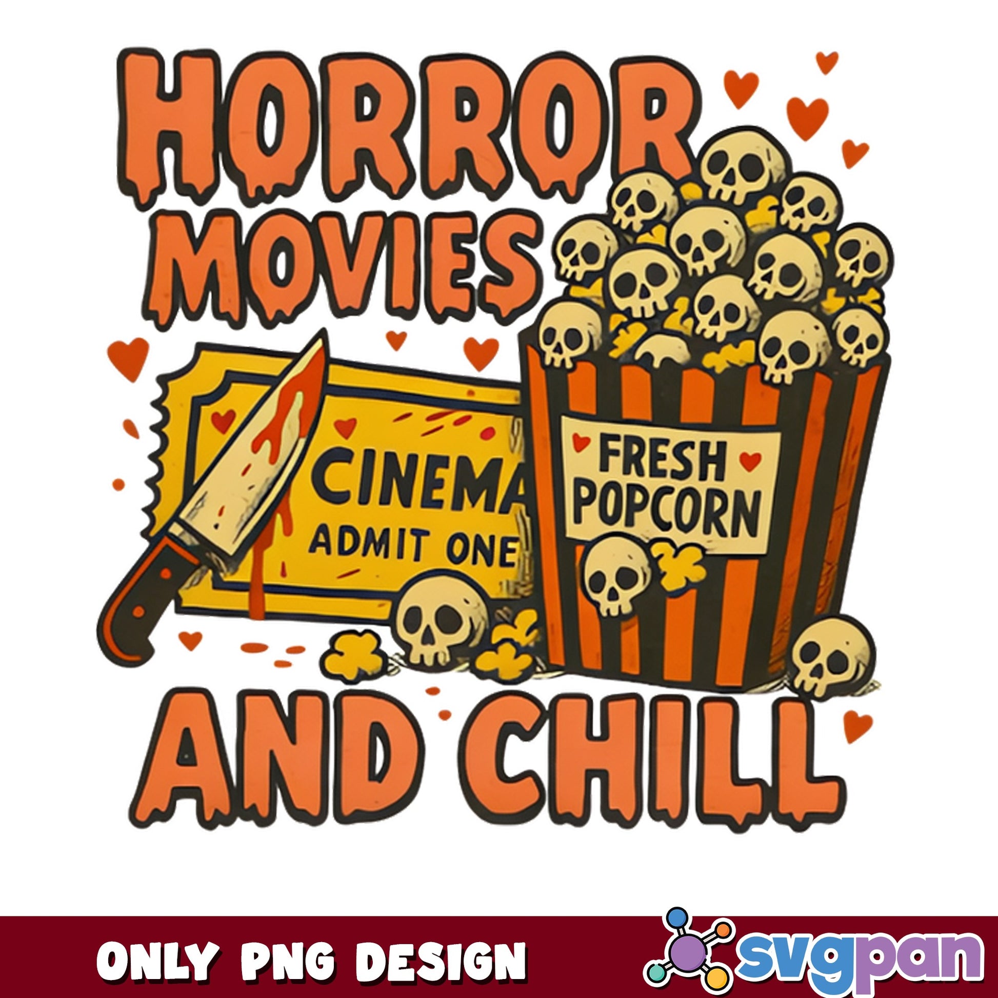 Horror Movies And Chill PNG, Halloween Popcorn PNG, Spooky PNG