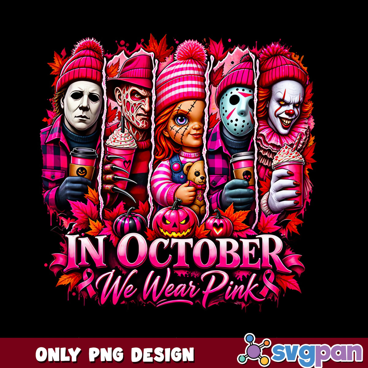 Horror Squad In October We Wear Pink, Breast Cancer PNG, Halloween PNG