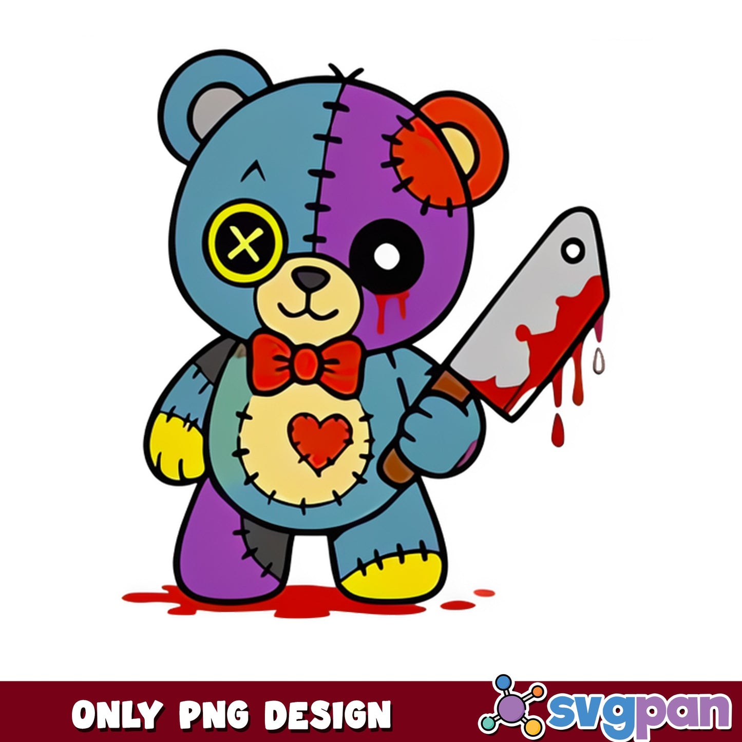 Horror Teddy Bear With Knife PNG, Spooky Bear PNG, Halloween PNG