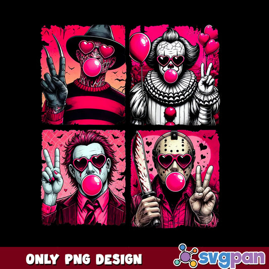 Horror Valentine PNG, Freddy Jason Pennywise Valentine, Horror PNG