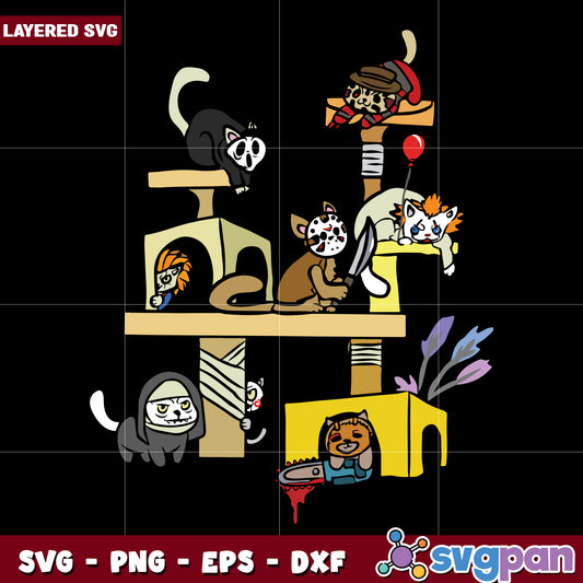 Horror character and cats svg, halloween toys svg, halloween vacation svg