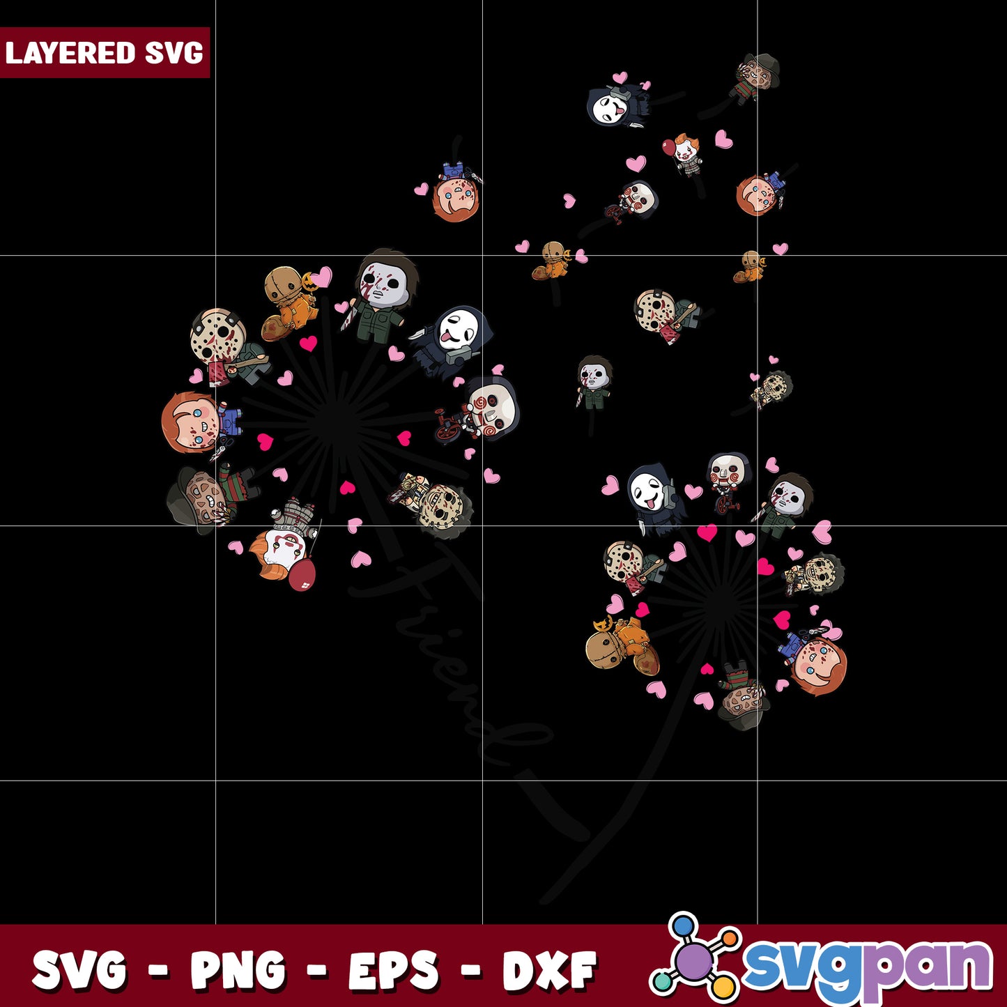 Horror characters chibi Dandelion halloween svg, halloween toys svg, halloween vacation svg