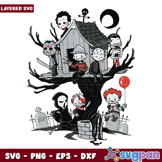 Horror characters with treehouse svg, halloween toys svg, halloween vacation svg