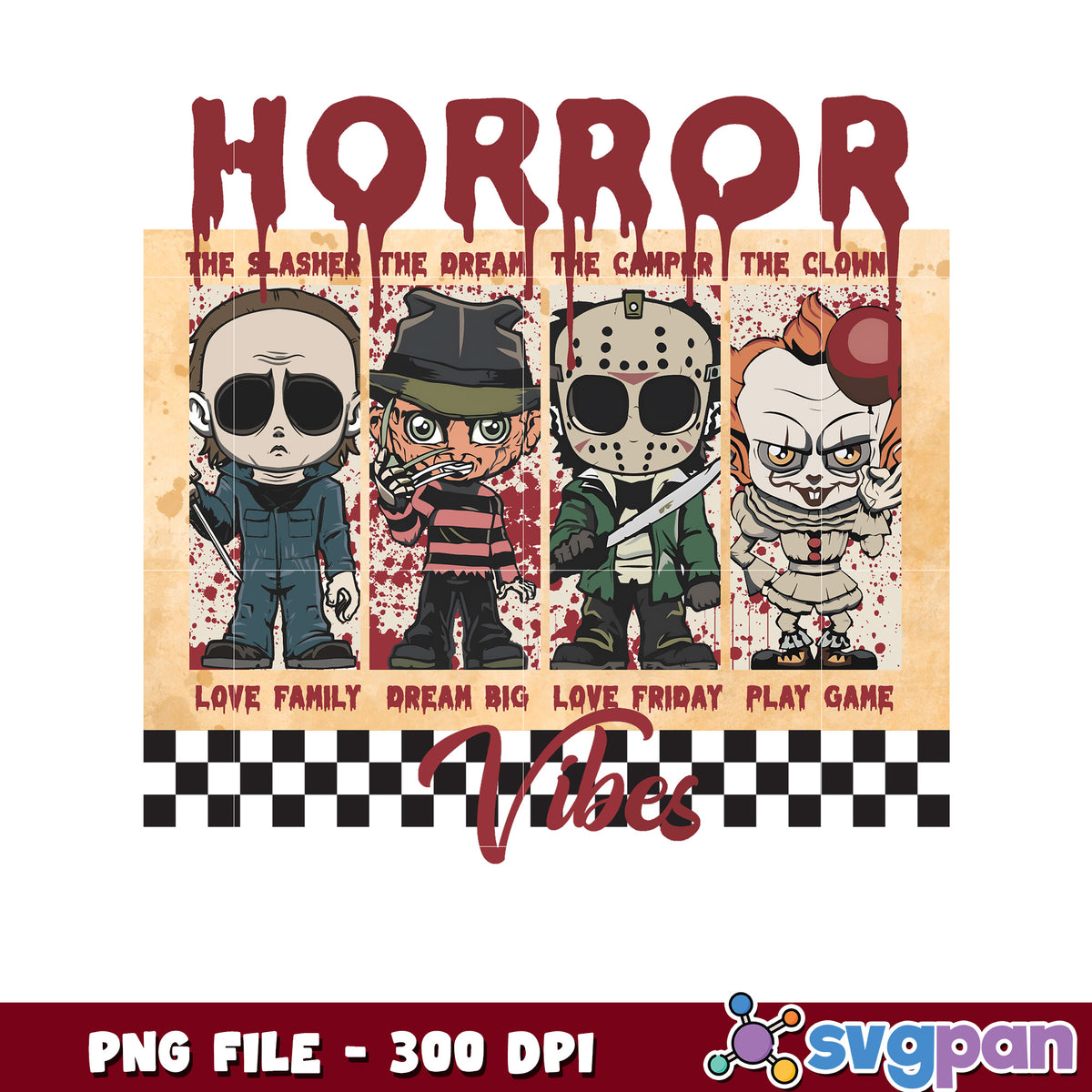 Horror movie characters chibi png, halloween characters png, halloween quotes png