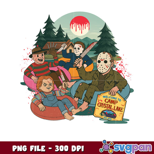 Horror movie characters in camp crystal lake png, halloween holiday png, halloween costume png