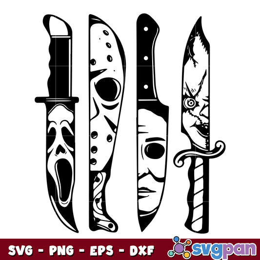 Horror movie characters in knives svg