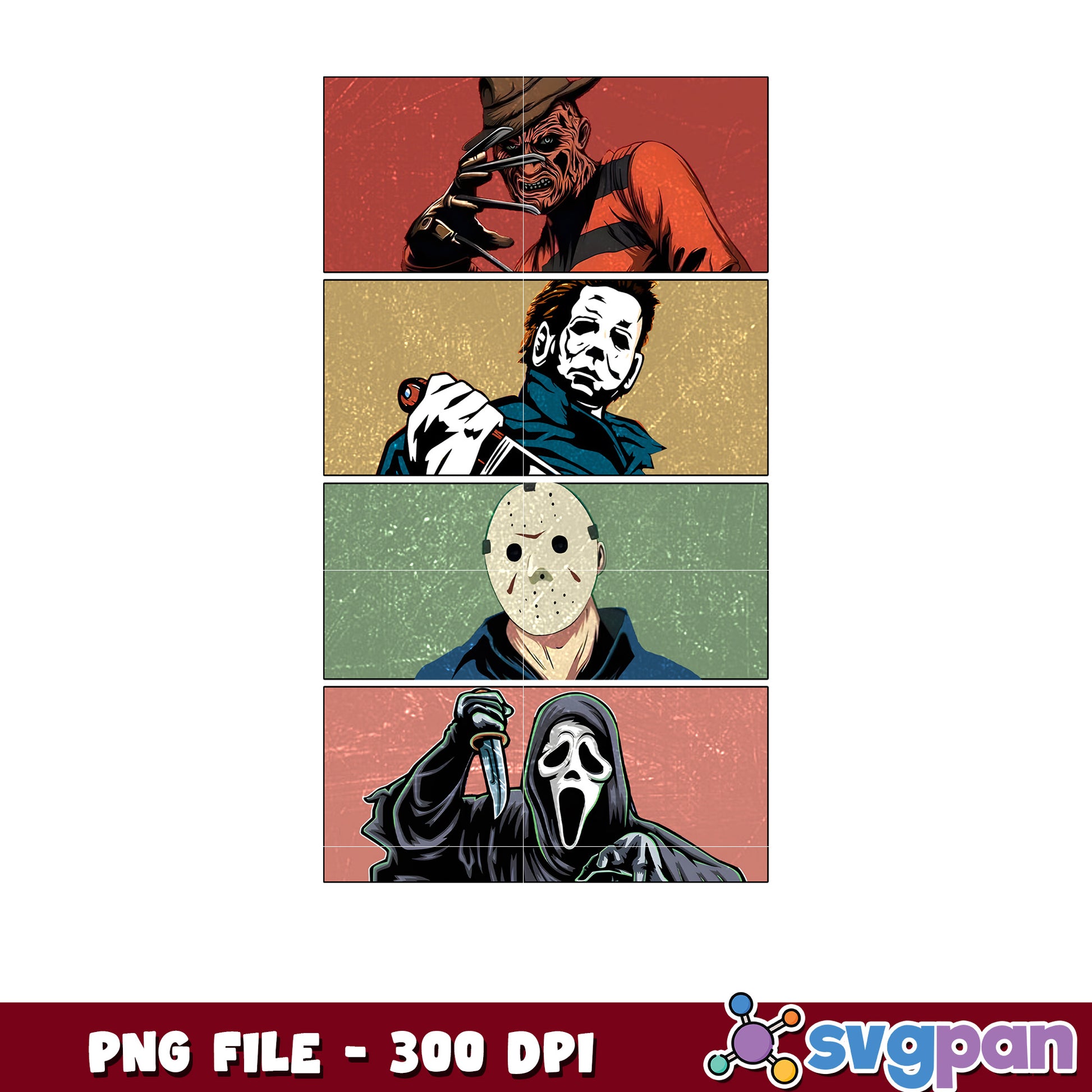 Horror movie characters png, halloween design png, halloween pumpkin​ ​​png