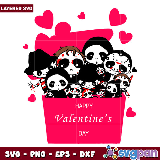 Horror movie chibi valentine box svg, halloween fall svg, spooky characters svg