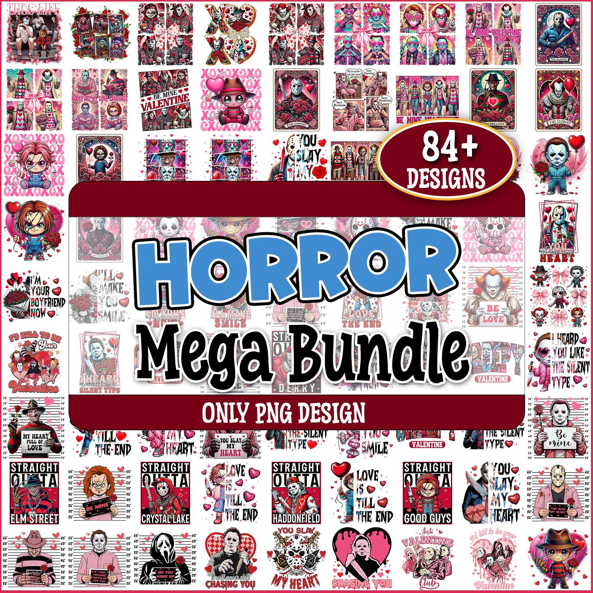 Horror valentine design png bundle