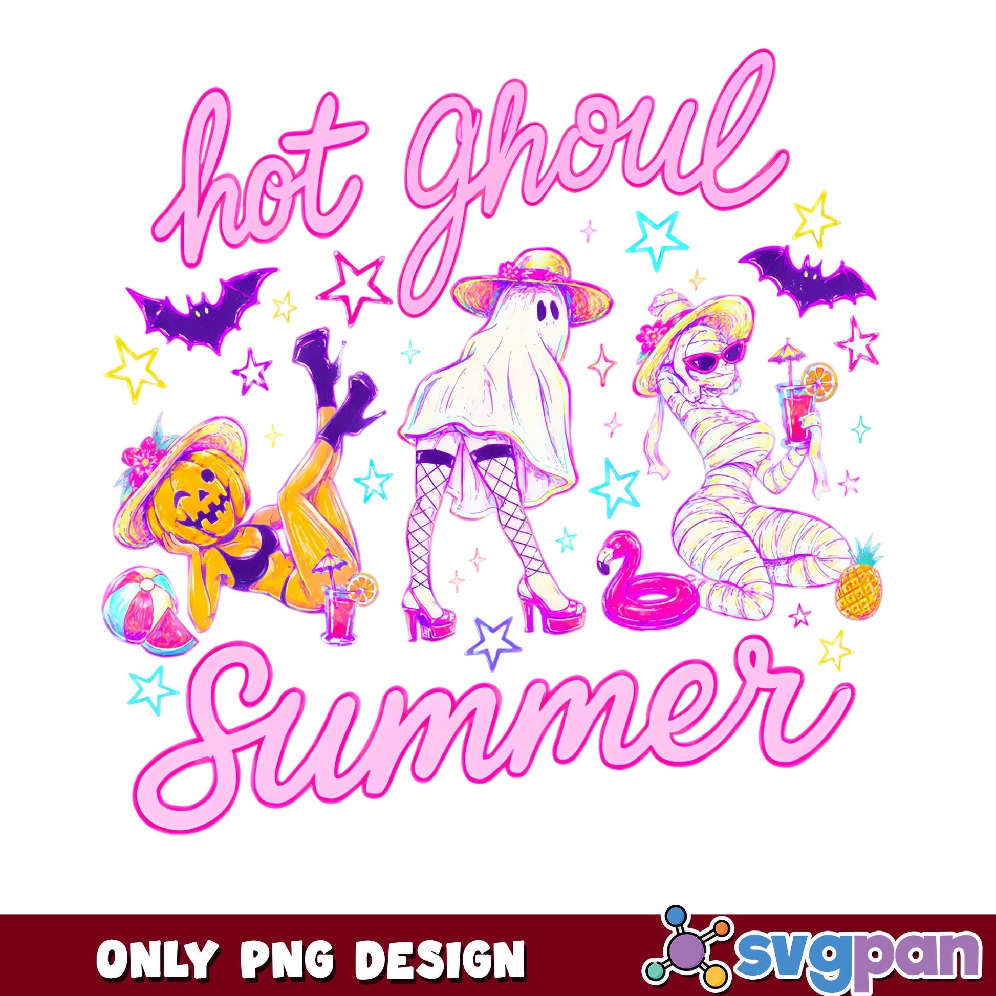 Hot Ghoul Summer PNG, Halloween Ghost Pumpkin Mummy, Spooky PNG