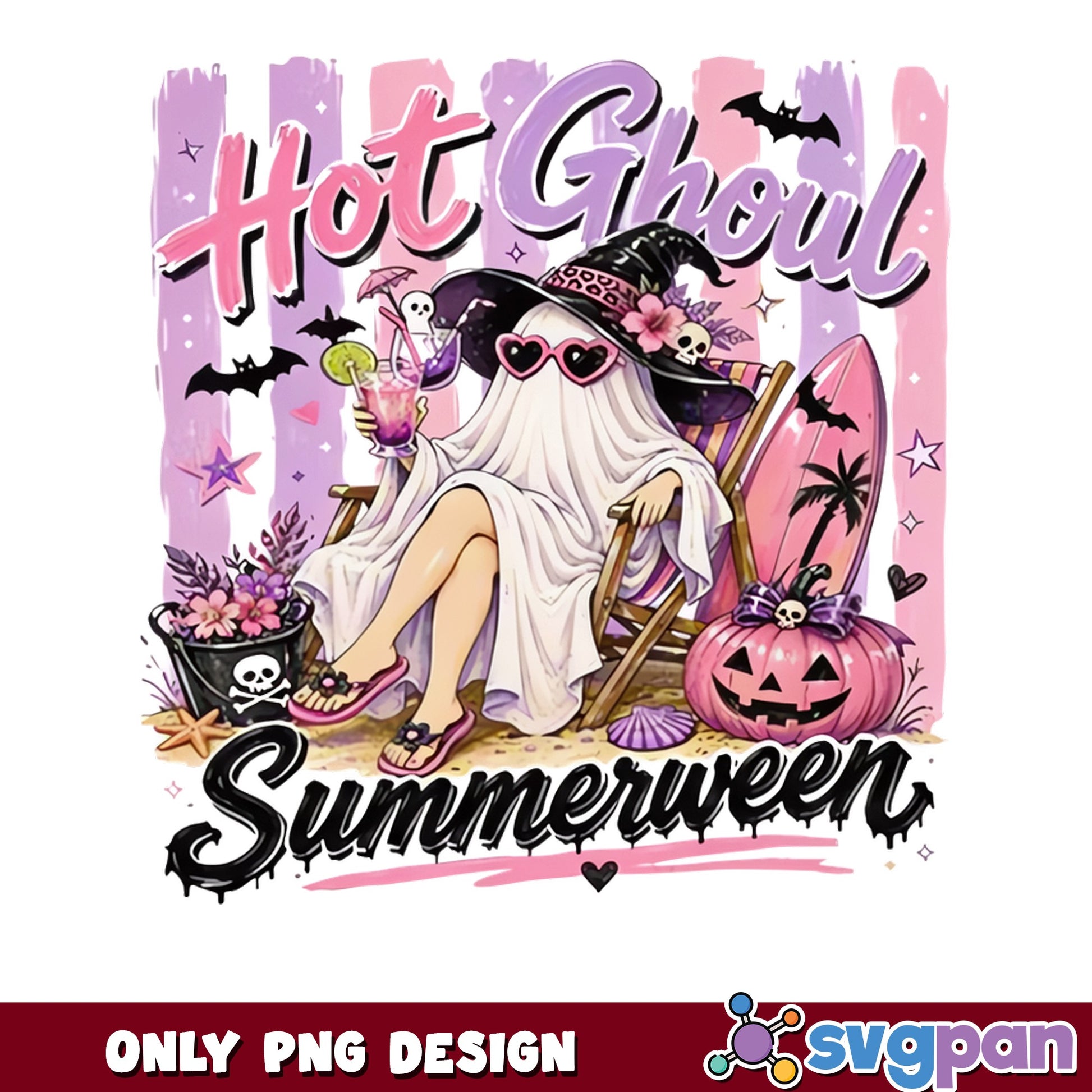 Hot Ghoul Summerween PNG, Halloween Ghost Beach PNG, Spooky Summer PNG