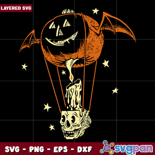 Hot air balloon pumpkin svg, halloween fall svg, spooky characters svg
