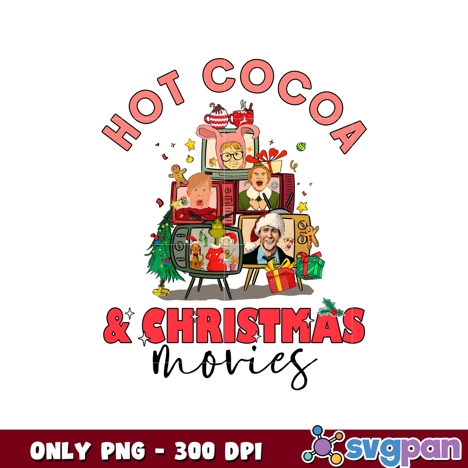 Hot cococa and christmas movies design png