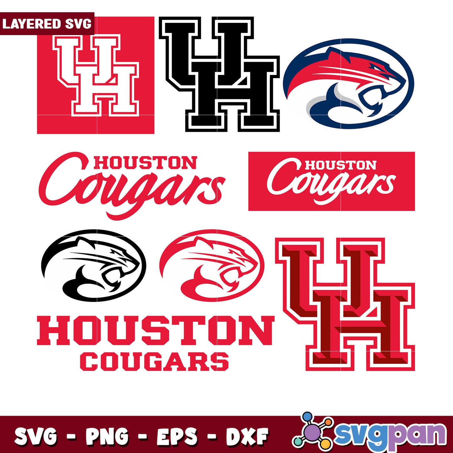 Houston Cougars SVG Bundle Layered Designs