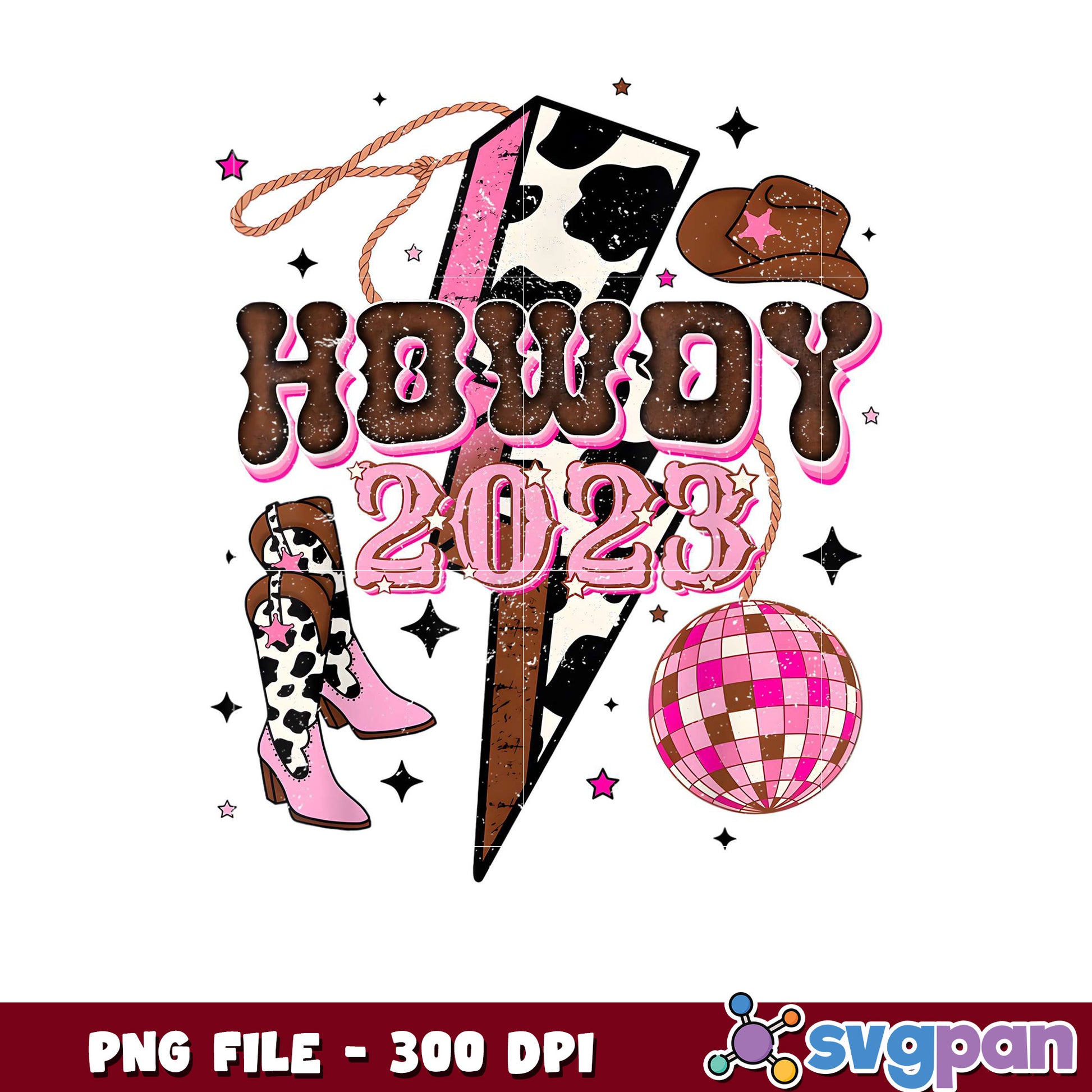 Howdy 2023 design for fun party decor, PNG file 300 DPI