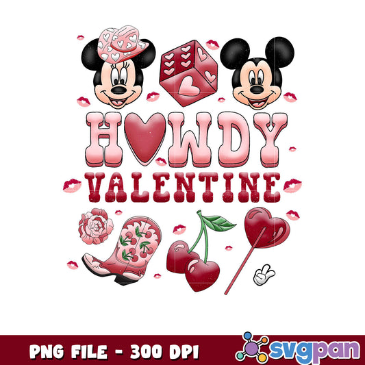 Howdy Valentine Mickey Mouse Design, Cute PNG for Prints