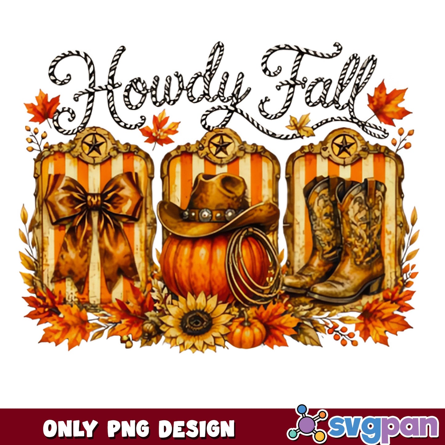 Howdy Fall PNG, Western Cowboy Fall PNG, Autumn Pumpkin PNG