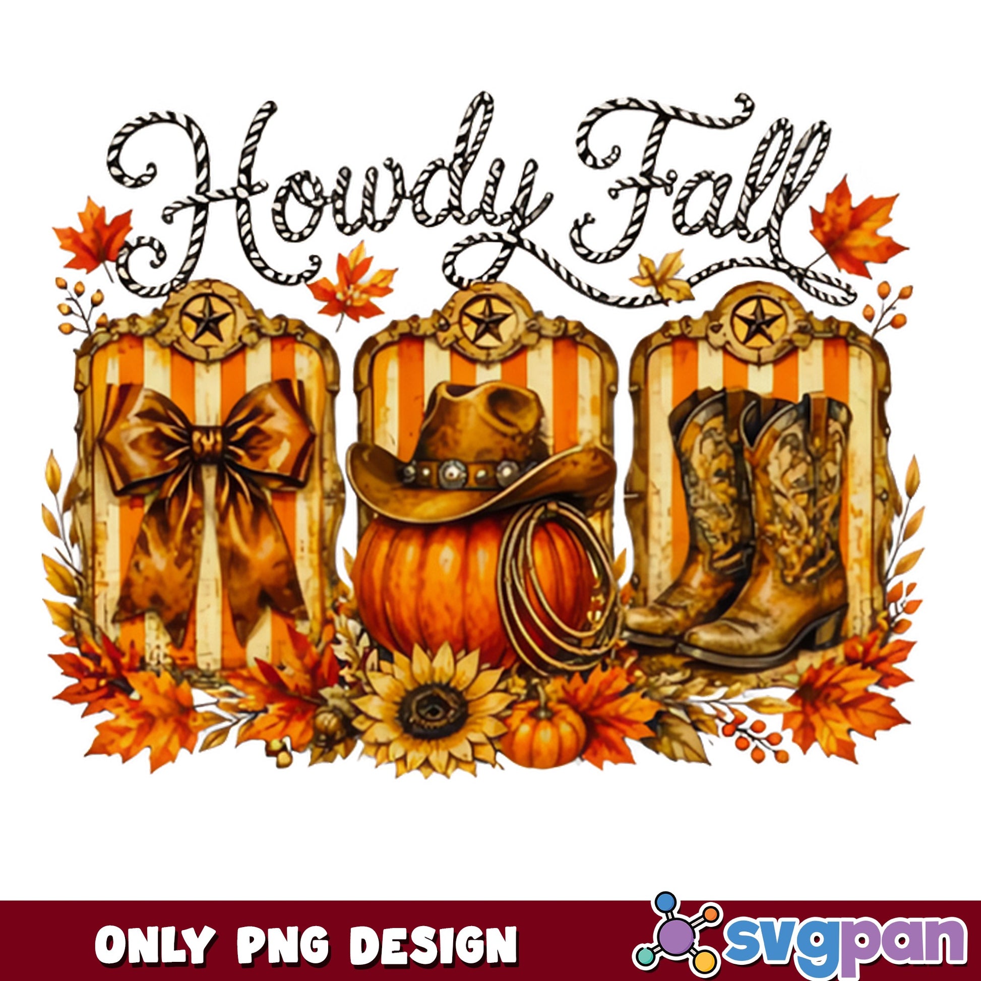 Howdy Fall PNG, Western Cowboy Fall PNG, Autumn Pumpkin PNG