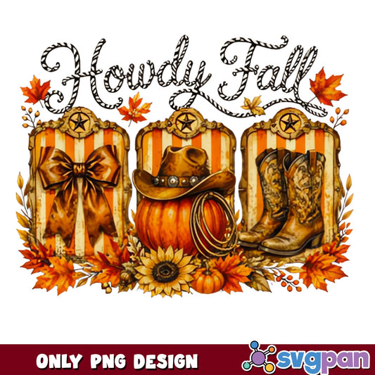 Howdy Fall PNG, Western Cowboy Fall PNG, Autumn Pumpkin PNG