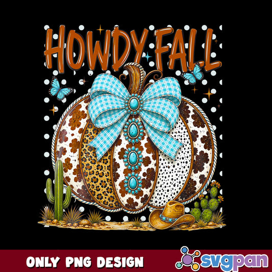 Howdy Fall Pumpkin Coquette Bow PNG, Western Cowhide PNG, Fall PNG